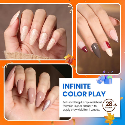 Beetles Gel Nail Polish Set - 20 Colors Warm Mist Fall Gel Nail Kit Burgundy Brown Nude Gold Glitter Gray Shimmer Soak Off Long Lasting with Base & Top Coat Home DIY Salon Nail Art Gift Set for Women