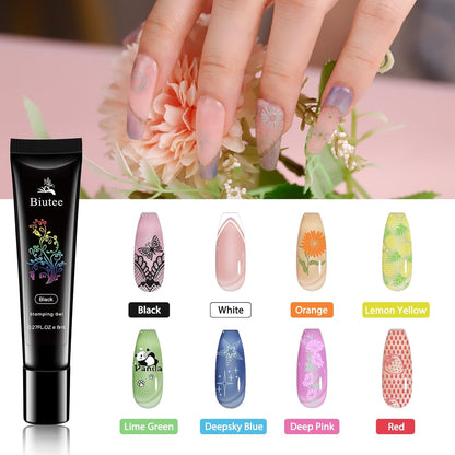 Biutee Nail Stamping Plates Set 8pcs Nail Stamping Polish Gel, 10pcs Nail Stamper Kit with Stamper, Nail Art Plates Set for Women Girls DIY Salon & Home