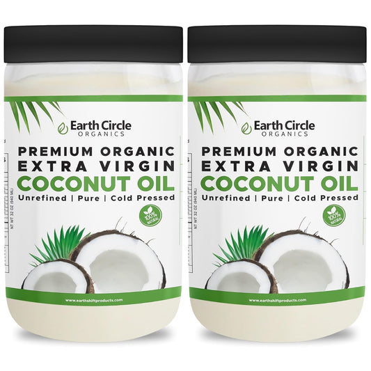 Earth Circle Organics Premium Ultra Pure Extra Virgin Coconut Oil, Cold Pressed, Baking, Smoothies, Skin & Hair Care, Gluten-Free, Keto & Paleo Friendly (32 Ounce Unrefined) - Pack of 2