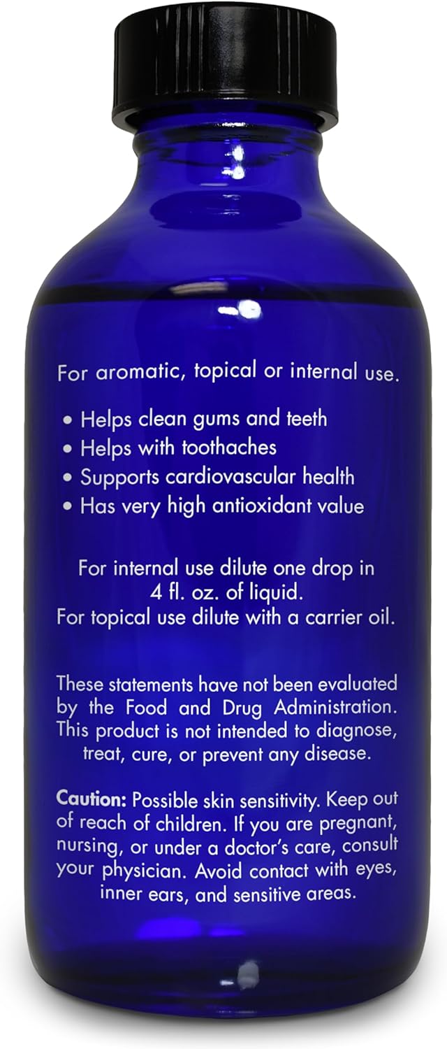 Clove Oil, Food Grade, for Teeth and Gums, Tooth Aches – 100% Pure, Clove, Bud, Essential, Oil, by Zongle Therapeutics, 4 OZ