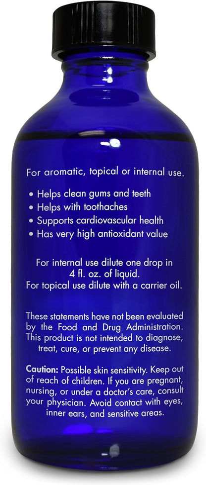 Clove Oil, Food Grade, for Teeth and Gums, Tooth Aches – 100% Pure, Clove, Bud, Essential, Oil, by Zongle Therapeutics, 4 OZ