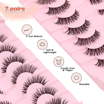 Wipsy Lashes Cat Eye False Eyelashes Natural Look 7 Pair Lash Strips Siligli