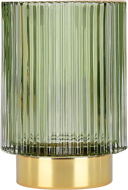 DASITON Makeup Brush holder Organizer,Crystal Cosmetic Makeup Brush Glass Brushes Storage Holder, Vintage Make Up Brush Cup Pen Pencil Holder striped vase(Green L)