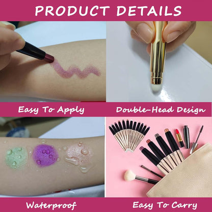 Blue Eyeshadow Stick Makeup, Highlighter Matte Cream Eye Shadow Pencil, Waterproof Hypoallergenic Long Lasting Crayon, Glitter Primer Palette Shimmer Eyeliner Pen wiht Soft Brush