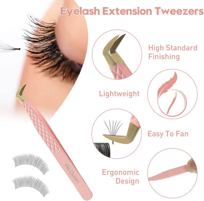 Ms.Queen Lash Tweezers for Eyelash Extensions,Fiber Tip Eyelash Tweezers for Mink Lashes Fan Making Mega Volume Boot Lashing Tweezers