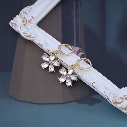 Vintage Emerald Flower Drop Earrings Green Crystal Flower Earrings Cz Flower Dangle Earrings Gold Huggie Hoop Earrings Jewelry for Women and Girls