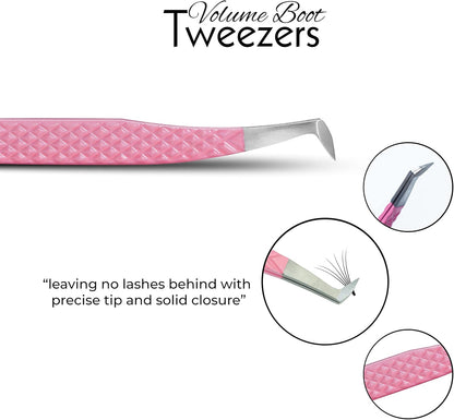 SIVOTE Lash Tweezers for Eyelash Extensions, Set of 3 - Volume, Volume Boot, Slim 90 Degree Tweezers with Fiber Tips in Pastel Colors, Ideal for Mega, Volume & Russian Lashes - Includes Leather Pouch