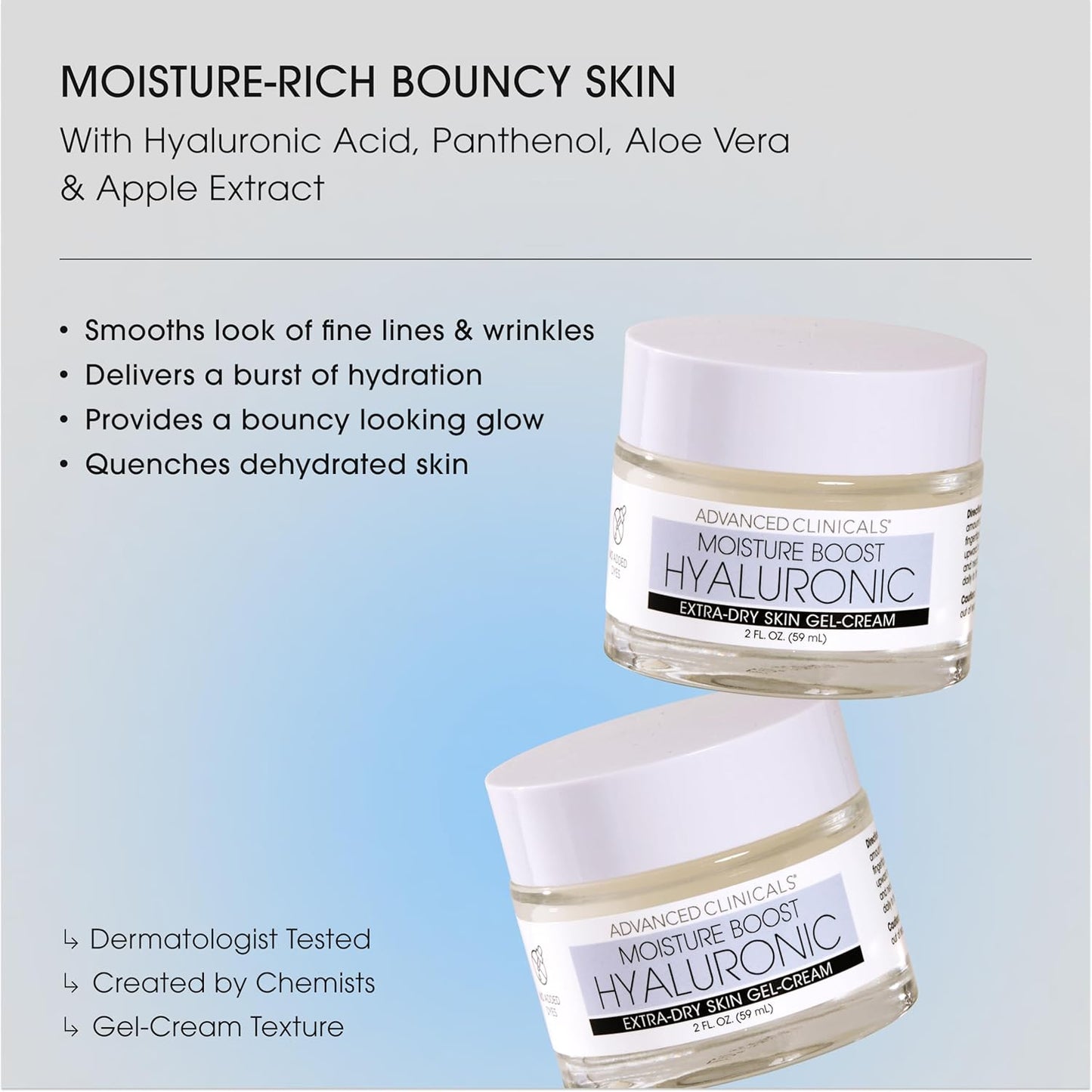 Advanced Clinicals Hyaluronic Acid Moisturizer Gel Face Cream W/Vitamin E + B5 | Hydrating & Vitamin C Face Lotion Hydrates Dry Skin & Improve Look Of Wrinkles & Fine Lines, 2 Fl Oz