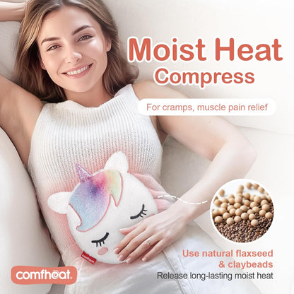 Unicorn Microwave Heating Pad for Pain Relief, Unscented Microwavable Heating Pads Stuffed Animal for Cramps, Neck Shoulder, Muscles, Natural Small Heat Pack Moist Heat with Washable Cover