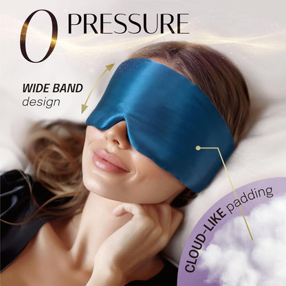 Silk Sleep Mask Soft Pressureless: 100% Mulberry Silk for Eye Skin Anti Wrinkles, Large Size for Total Blackout, Adjustable Wide Velcro Ear Cover