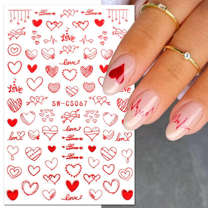 8 Sheets Valentines Nail Stickers Decal 3D Self-Adhesive Romantic Red Heart Nail Art Stickers Love Hearts Nail Design Acrylic Nail Art Supplies Valentines Day Nail Decals for Women DIY Nail Decoration