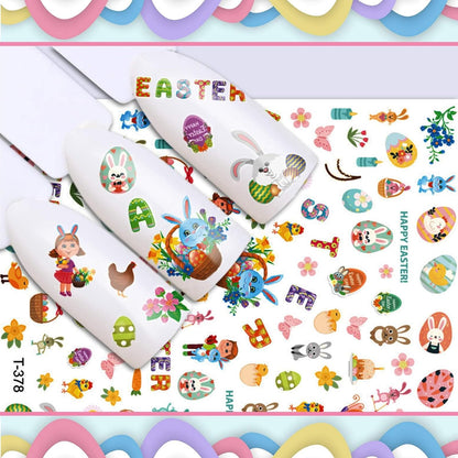 Kalolary 8 Sheet Easter Nail Art Stickers Self Adhesive Easter Nail Stickers DIY Nail Decals Bunny Eggs Chick Rabbits Flower Nail Design Sticker Nail Decoration for Women Girls Kids