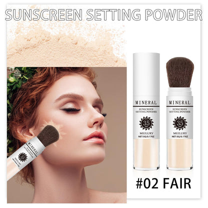 Sunscreen Setting Powder SPF 35, Mineral Brush Powder for Face & Scalp, Oil Control Natural Matte Finish Loose Powder Translucent Lasting Lightweight Breathable for All Skin (#02 Fair)