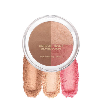 Baked Blush Highlight Bronze Powder 3-in-1 Contour Palette Sculpt Satin Silky Smooth Makeup Palettes Powder (002-Light)