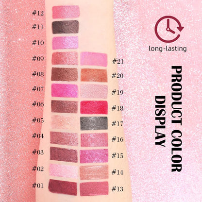 evpct Warm Pink Metallic Glitter Lip Liner and Lipstick Combo Set Long Lasting Waterproof, Metallic Shimmer Lip Gloss Stain Makeup for Women, Warm Pink Frosted Iridescent Glossy Liquid Lipstick 19