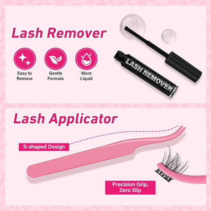 PROLASHBEAUTY Lash Clusters Kit Flora Eyelash Clusters 3D Volume Dramatic Soft Plushy Clusters Lashes Kit with Waterproof Lash Bond and Seal Eyelash Applictor Remover (Sunrise,8-16mix)