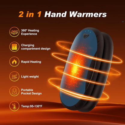 Hand Warmers 2 Pack with 10000mAh Charging Box,Portable Pocket Heater,24Hrs Long Safe Heat,Outdoor, Travel, Golf, Hunting, Camping,Gifts for Men Women