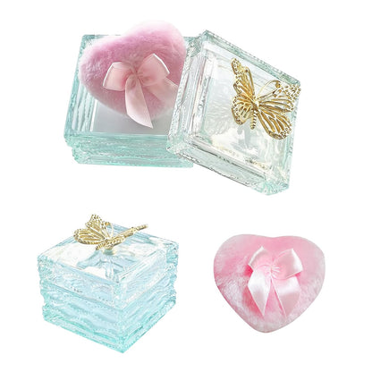 Body Powder Puff and Container - Glass Dusting Powder Container with Soft Puffs Vintage Powder Puff Case for Women & Girls (3.23x3.23x2.95 H IN) - GRB016-Light Green