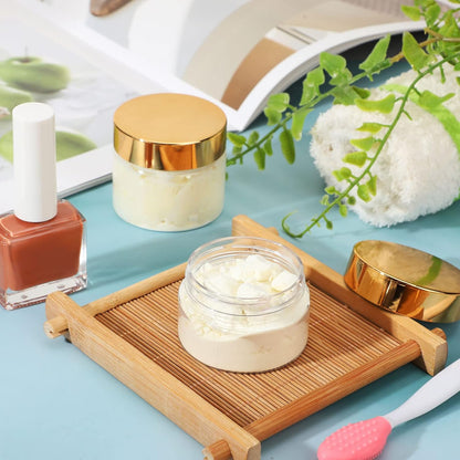 SATINIOR 100 Pcs Plastic Jars with Lids Small Containers Lids Wide Mouth Small Plastic Containers for Lotion Cream Rhinestones Body Butters Travel Storage(2 oz,Gold)