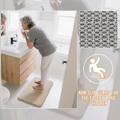 Yimobra Memory Foam Bath Mat, Super Soft Absorbent Bathroom Rug Non Slip 24x17 Inch, Quick Dry, Machine Washable Floor Carpet for Tub Shower, Home Decor Accessories, Beige