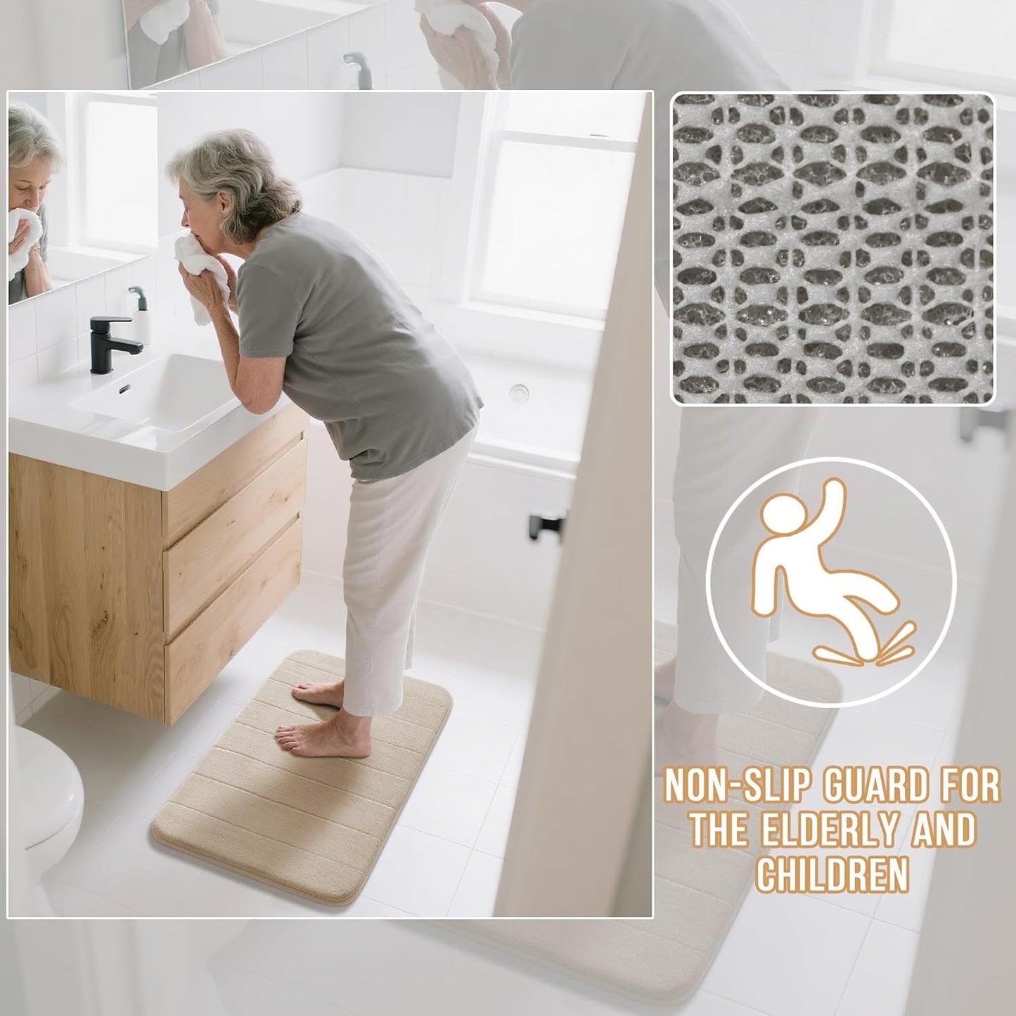 Yimobra Bathroom Runner Rugs 72"x24" Non Slip Washable Memory Foam Bath Mat, Super Soft Water Absorbent Hallway Carpet for Vanity Tub Shower, Beige