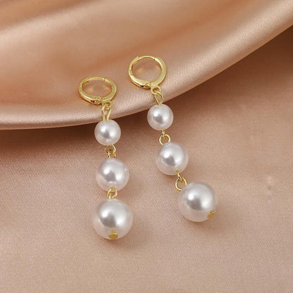 Vintage Pearl Drop Earrings Gold Long Tassel Pearl Earrings Pearl Chain Dangle Earrings Pearl Huggie Hoop Earrings Jewelry for Women