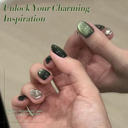 BORN PRETTY Cat Magnetic Eye Gel Nail Polish,Dark Emerald Jelly Glass Magnetic Gel Polish,Green Glitter Soak Off Nail Art Salon Manicure Home Gift 15ml