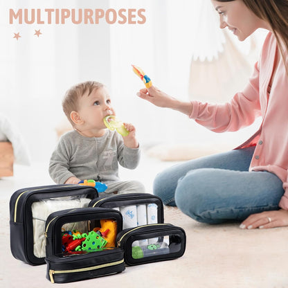 5PCS Diaper Bag Organizer Pouch Set, TSA Approved Toiletry Bag，Clear Waterproof TPU Makeup Bag Set Travel Organizer Bags for Women and Kids