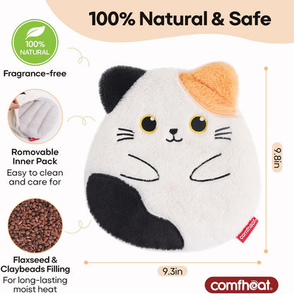Microwave Heating Pad for Pain Relief, Unscented Microwavable Heating Pads Animal Plush Cat Heating pad for Cramps, Neck Shoulder, Muscles, Natural Heat Pack Moist Heat with Washable Cover