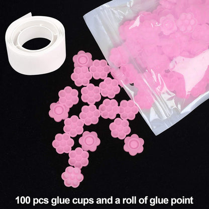 Fenshine 100 PCS Eyelash Extension Glue Holder Flower Shape Cup Plastic Glue Pallet Pad with a Roll for Eyelash Extension Supply