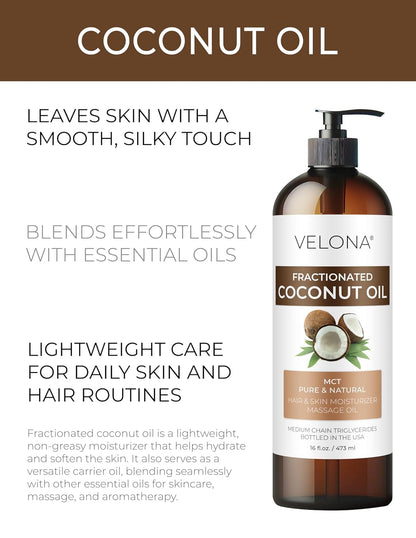 velona MCT Coconut Oil 8 Fl Oz | 100% Pure and Natural Carrier Oil | Fractionated | Skin, Face, Body, Hair Care | Use Today - Enjoy Results