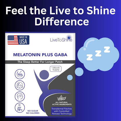 Live To Shine Melatonin Patches for Sleep - Plus GABA to Calm Busy Brains Fast - Perfect Combo for Men and Women - Slow Release - 30 Patches - USA Made