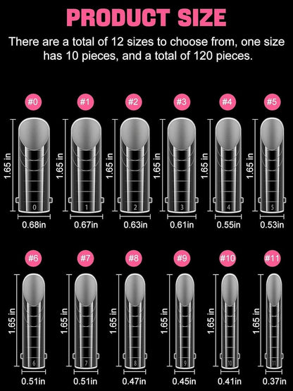 EBANKU Poly Gel Nail Forms, 120Pcs Coffin Matte Dual Nail Forms Clear Nail Molds Square Full Cover Nail Tips for Nail Extension Nail Art DIY 12 Sizes