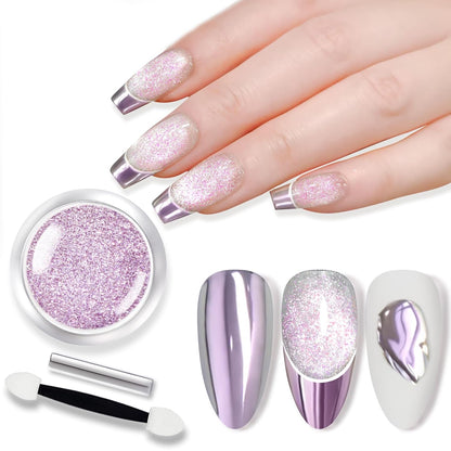 Born Pretty Purple Chrome Nail Powder Super Glossy Mirror Effect Metallic Nail Powder Cat Magnetic Eye Nail Powder Nail Glitter Manicure Pigments for Nail Art Design