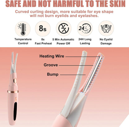 Heated Eyelash Curlers - 2 in 1 Clip- Type Heated lash Curler Best Seller Electric Eyelash Curler LED Display 3 Temp Settings for Makeup Tools USB Rechargeable Natural Curling 24H Long Lasting-Pk C1A