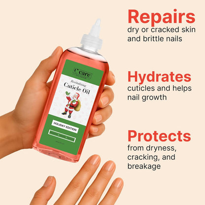 C CARE Holiday Edition Cuticle Oil For Nails - Repairs Cuticles Overnight - Moisturizes and Strengthens Nails and Cuticles - Dropper & Brush included - 8oz