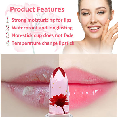 2 Pack Crystal Flower Jelly Lipstick,Magic Color Changing Lipstick,PH Clear Temperature Color Changing Lip Gloss,Lip Balm,Long Lasting Nourishing Moisturizing Lip Stick Set(Set B)