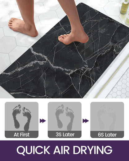 DEXI Bath Mat 16x24, Non Slip Quick Dry Rugs, Super Absorbent Ultra Thin Marble Bathmat, Washable Rubber Mats for Shower Floor, in Front of Bathtub, Sink, Bathroom Accessories Decor, Black