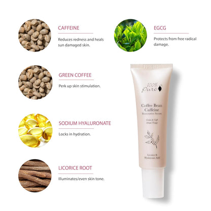 100% PURE Coffee Bean Face Serum EGCG, Licorice Root & Hyaluronic Acid Drops - Tighten, Brighten & Protect Daily Liquid Caffeine For Faded Skin - Ultimate Glow Skincare for Women & Men - 1 fl oz