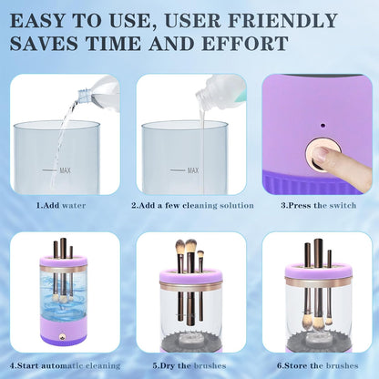 Makeup Brush Cleaner,Low noise and 8000 RPM Electric Makeup Brush Cleaner Machine for Deep Cleaning,Automatic Spinning Cosmetic Brush Cleaner for All Size Makeup Brushes and Sponges(purple)