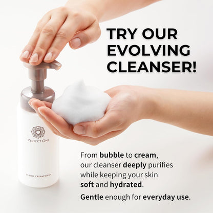 PERFECT ONE Bubble Cream Face Wash – Transforms from Foam to Cream, Face Cleanser w/Ultra-Fine Microbubbles, Gentle Formula – Facial Cleanser for All Skin Types – 7.1 Fl. Oz. (210ml)
