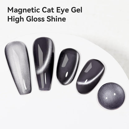 Cat Eye Gel Polish - Black, Glitter Magnetic Nail Polish Moonlight, Cateye Polish With Magnet Stick Holographic Shimmer Cateye Effect, UV Velvet Gel Nail Art Manicure Salon DIY Home, 12ML