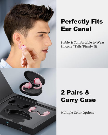 Ear Plugs for Sleeping - Noise Reduction Soft Silicone Earplugs, 2 Pairs Reusable Hearing Protection Earplugs for Noise Sensitivity, Sleep,Travel,Sound Reduction Noise Cancelling - Light Pink