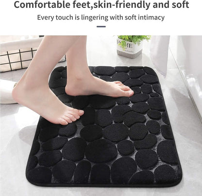 YIHOUSE Bathroom Mat Rug, Memory Foam Bath Mat, Non-Slip Bathroom Floor Mats, Cobblestone Bath Mats Absorbent Bath Rugs Washable Quick Dry (17x24,Black)