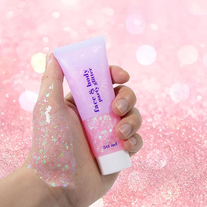 DAGEDA Body Glitter Gel, Face Glitters Body Gel Sequins Shimmer Liquid Eyeshadow, Chunky Glitter for Face Hair Nails, Holographic Cosmetic Laser Powder Festival Glitter Makeup 1.7oz (Light Pink)