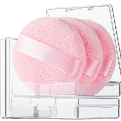Teenitor 3Pcs Pink Powder Puff, 2.36 Inch Setting Puff for Face Powder, Soft Applicator for Loose Pressed Powder, Small Makeup Puff With 3 Cases