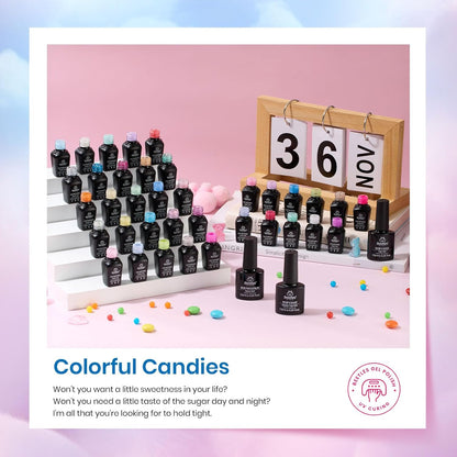 beetles Gel Polish Set - 39Pcs Neon Gel Nail Polish Pink Red Blue Purple Polish All Season Nails with Base Top Coat Soak off Uv LED Lamp Colorful Candies Manicure Kit DIY Home Gifts for Women Girls