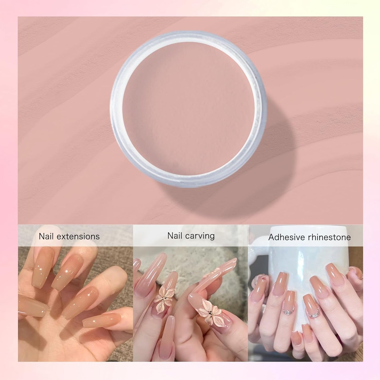 Acrylic Powder for Nail 56g: 2oz Peach Pink Acrylic Powder Large Capacity Professional for 3D Art Carving French Extension - DIY Nail Carving Long-Lasting No Needed Lamp