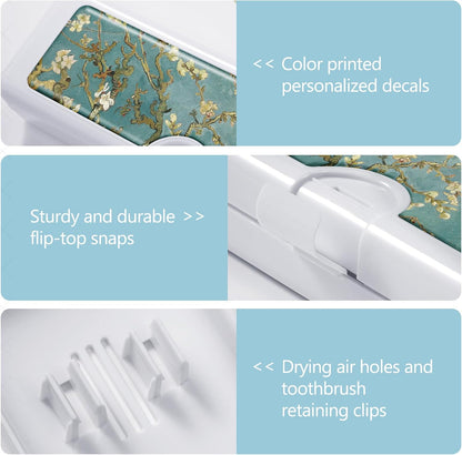 Toothbrush Travel Case - Colorful Pattern, Holder and Covers for Toothbrushes, Includes Tongue Scraper Case