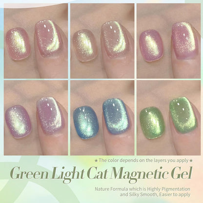 Born Pretty Cat Magnetic Eye Gel Nail Polish Shimmer Glitter Holographic Auroas Magnetic Gel Spring Summer Pink Green Blue Translucent Gel Polish Set Manicure Nail Art DIY at Home